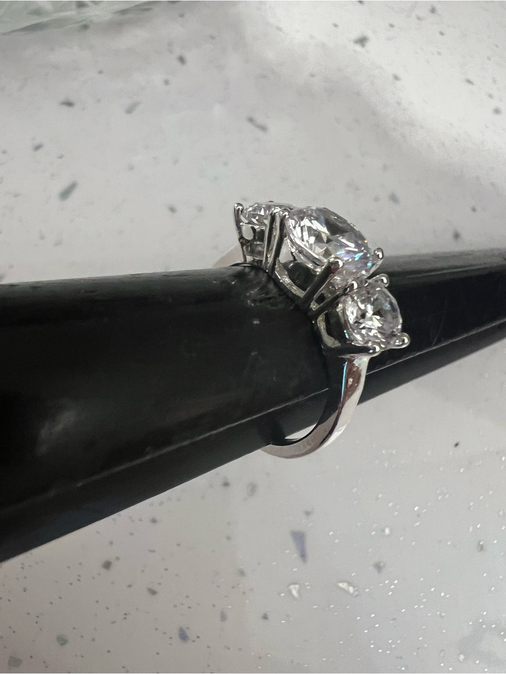 Classic Three-Stone Silver Ring with Clear Stones